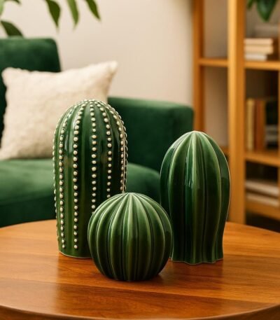 Cactus Glow ceramic showpiece for home décor