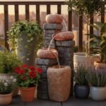 Tiered Cask Stone Brick Water Fountain with cascading water