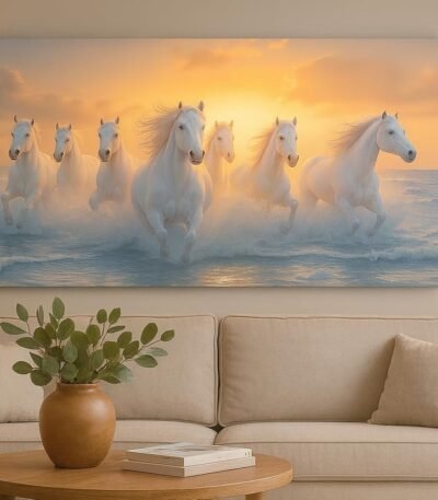 7 horse Vastu sunrise canvas painting for home décor