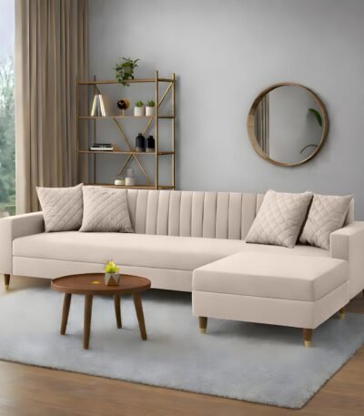 Modern Four Seater L Shaped Sofa Set with Cushions Front View