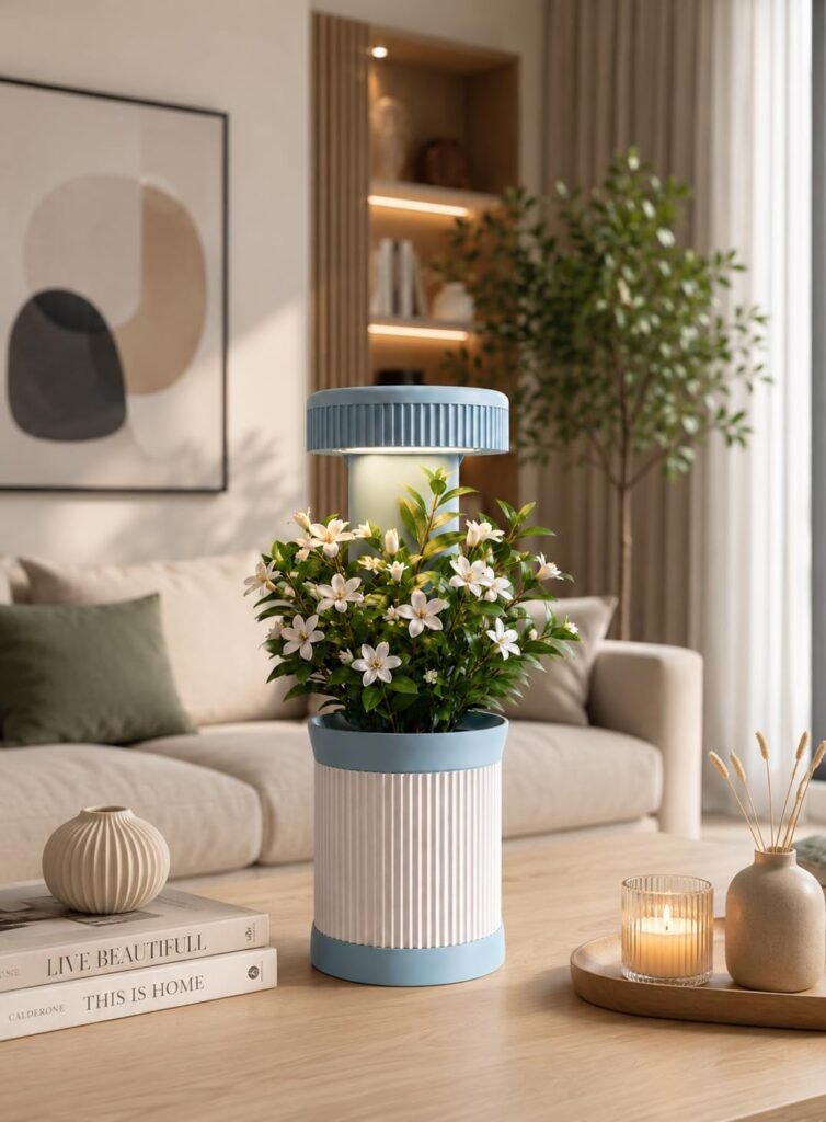 Smart planter with grow light and self-watering system