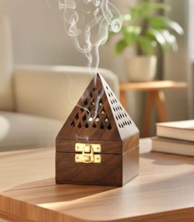 Wooden Pyramid Shape Incense Box Holder Stand